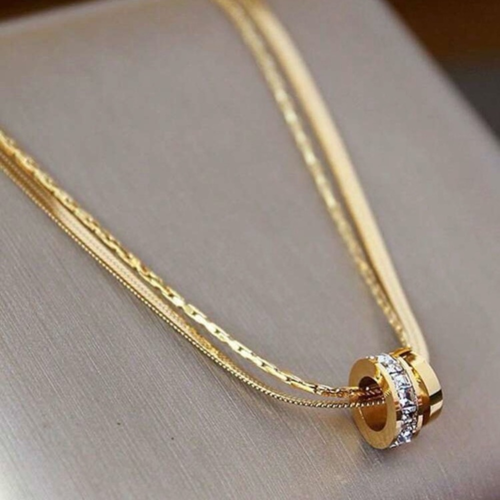 Gold Minimalist Necklace with Crystal Pendant